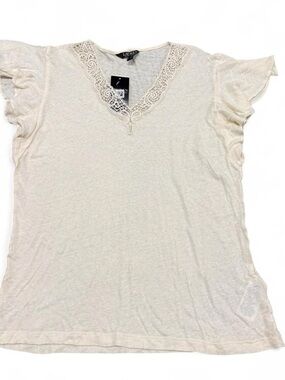 LAUREN Ralph Lauren Cream Lace-Trim V-Neck Women's Top